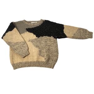 Claiborne Hand Knitted Men's Medium Vintage Wool Sweater Abstract Grey Black M